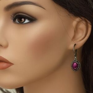 Women's Silver tone Dainty Design Purple Stone 0.5-inch Leverback Drop Earrings